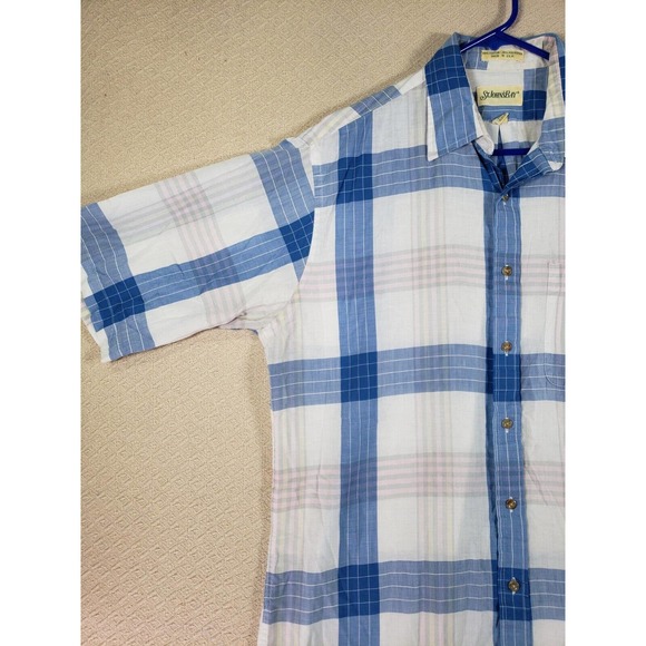 VTG St. John's Bay Shirt Mens LT Large Tall Blue/White Plaid Cotton Made In USA - Picture 2 of 13